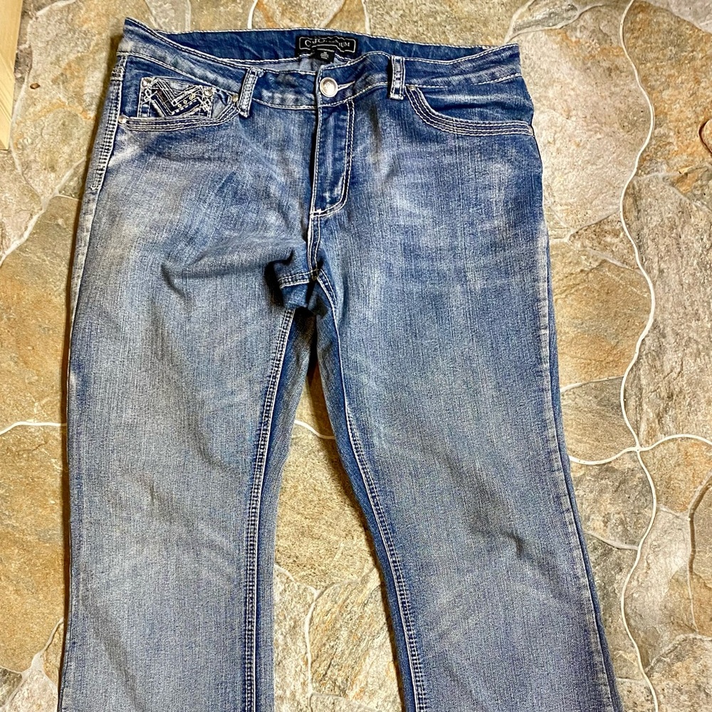 Cato premium blue jeans size 14 sequined pockets